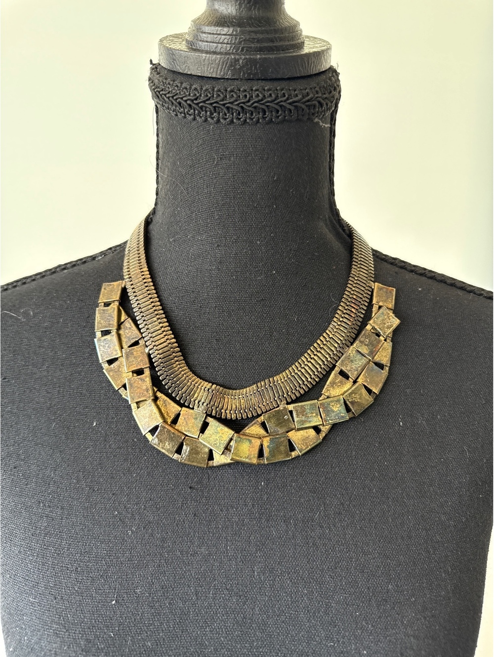 MIKA Statement Necklace Antique Gold Geometric Bib Collar Boho Art Deco 19-22"